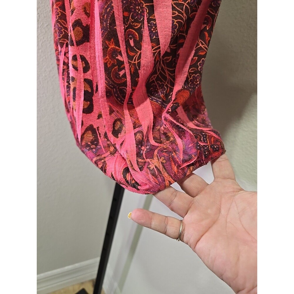 Vtg One World Pink Top Womens Med Y2K Paisley Embroidered Beaded Indie Boho Lace - Picture 3 of 8